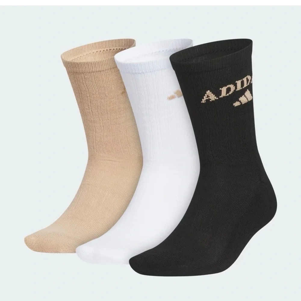 ADIDAS M FOUNDATION SPORT 3-PACK CREW SOCKS Beige White Black NEW